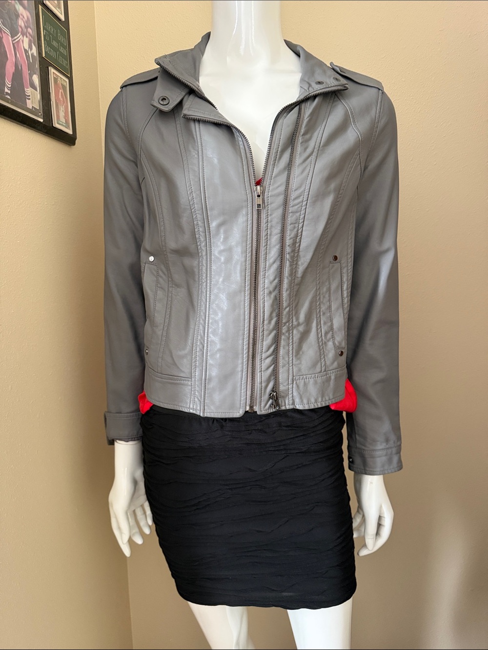 Gray Women's Faux Leather Zip Jacket, size S